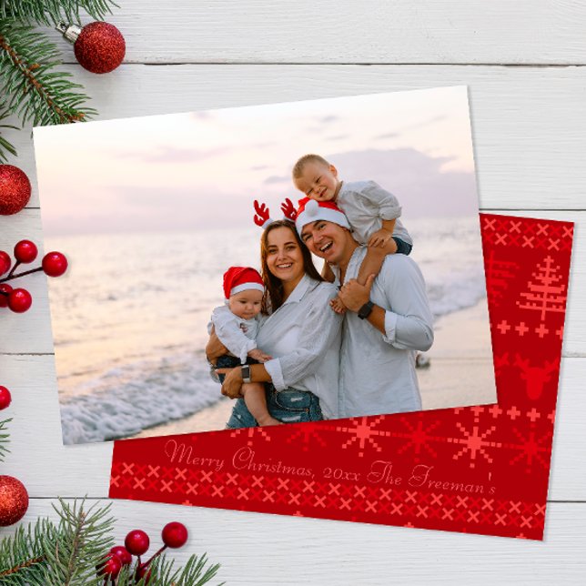 Red Nordic Scandinavian jul PhoCard Anteckningskort (Family Photo Christmas Cards)