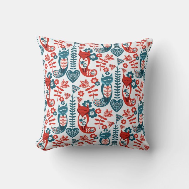 Red Nordic Stil Fox Cushion Kudde (Framsida)