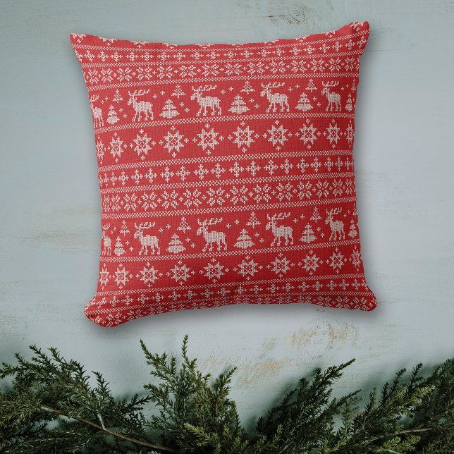 Red Nordic Stil Moose Mönster jul Kudde (Skapare uppladdad)