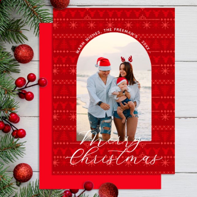 Red Nordic Sweater God jul Photo Card Anteckningskort (Red Nordic Christmas Card)