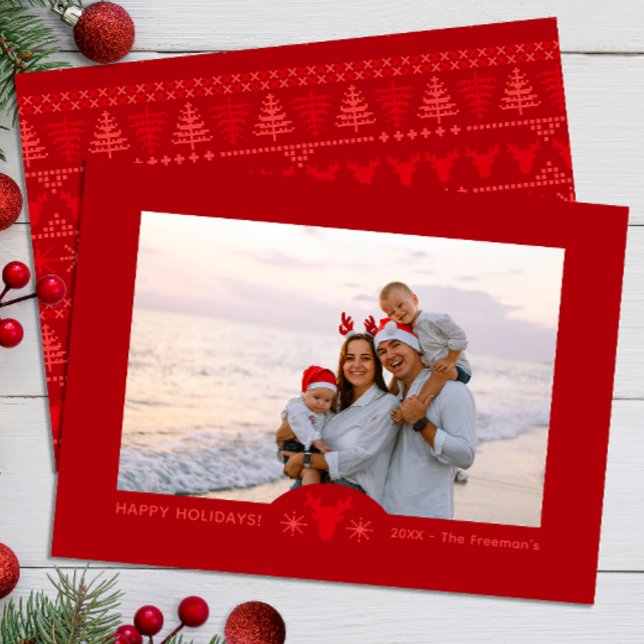 Red Nordic Sweater jul Photo Card Anteckningskort (Minimal Nordic Family Photo Holiday Card)