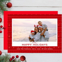 Red Nordic Sweater Mönster Helgdag Photo Card