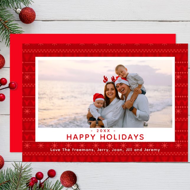 Red Nordic Sweater Mönster Helgdag Photo Card Julkort (Red Nordic Christmas Cards)