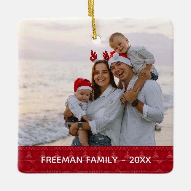 Red Nordic Two Photo jul Family Ornament (Framsida)
