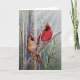 Red Northern Kardinal Bird Pair Watercolor Art Kort