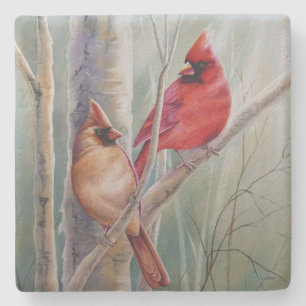 Red Northern Kardinal Bird Pair Watercolor Art Stenunderlägg