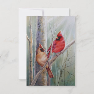 Red Northern Kardinal Bird Pair Watercolor Art Tack Kort