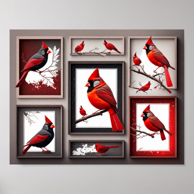 Red Northern Kardinal Bird Poster (Framsidan)