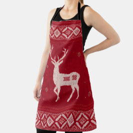 Red Norwegian Knit with Deer, Apron