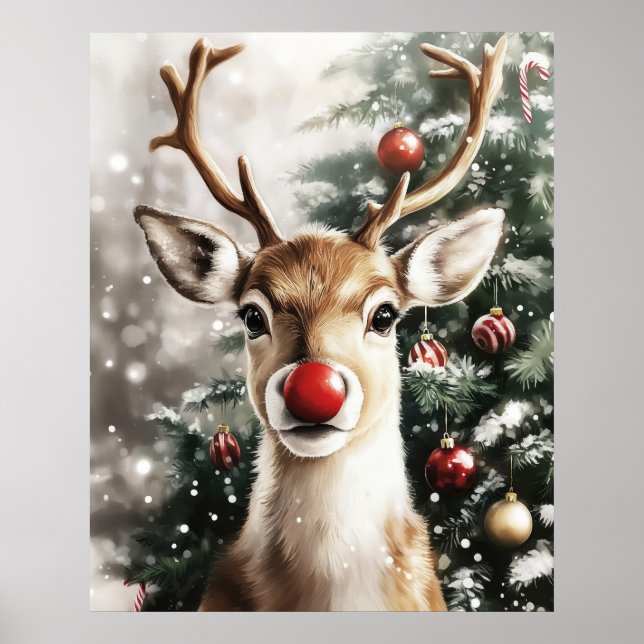 Red Nose Reindeer Christmas Wall Art Poster (Framsidan)
