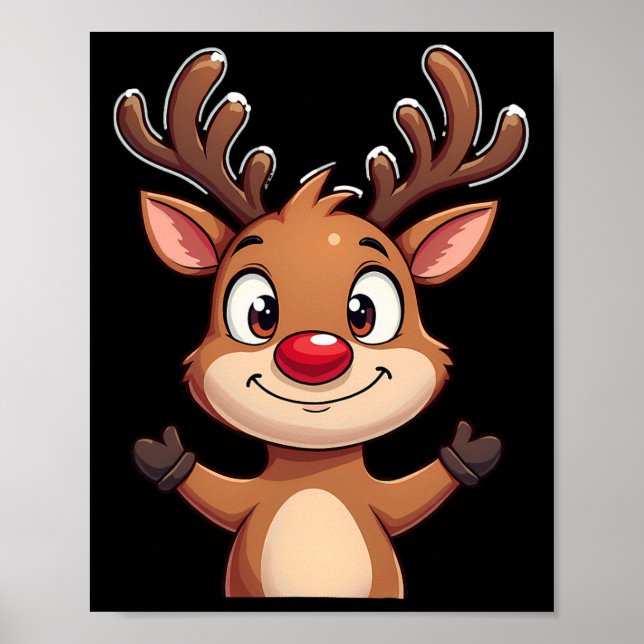 Red Nose Reindeer jul Cute Festive Helgdag D Poster (Framsidan)