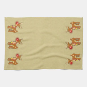 Red Nose Reindeer jul Guld Kökshandduk
