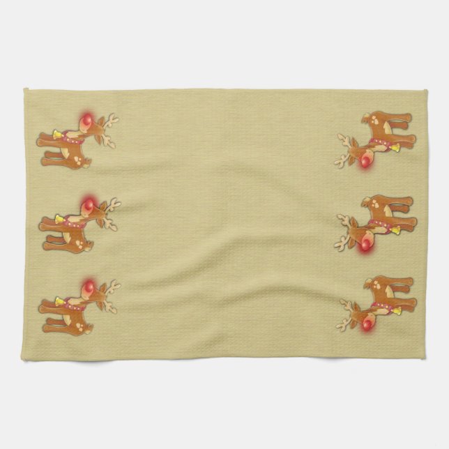 Red Nose Reindeer jul Guld Kökshandduk (Horisontell)
