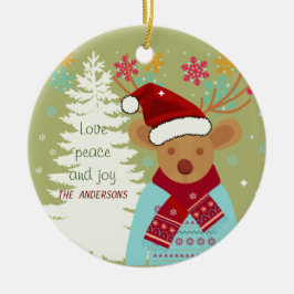 Red Nose Reindeer Snowflake Family Namn jul Julgransprydnad Keramik