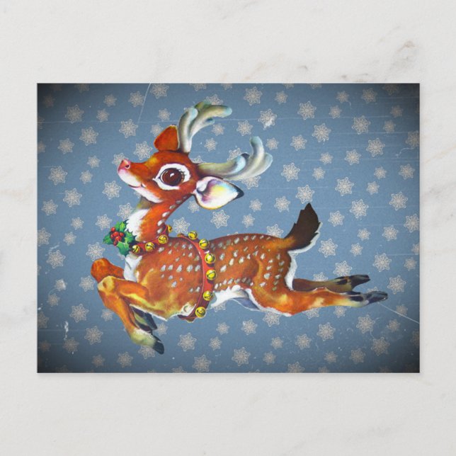 Red Nose Reindeer Vintage Art Helg Vykort (Framsida)