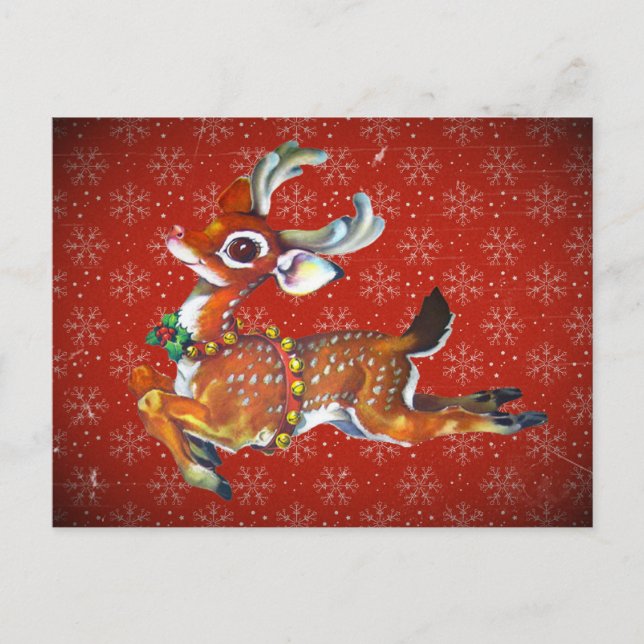 Red Nose Reindeer Vintage Art Vykort (Framsida)
