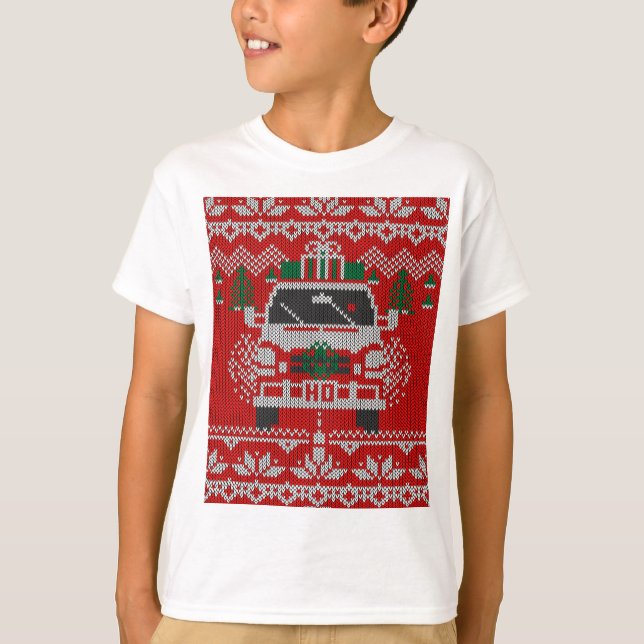 Red Nposed Helgdag Road Driver Ugly Sweater Stil Tee Shirt (Framsida)