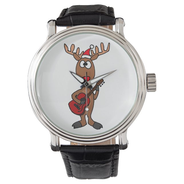 Red Nposed Reindeer spelar Guitar Armbandsur (Framsida)