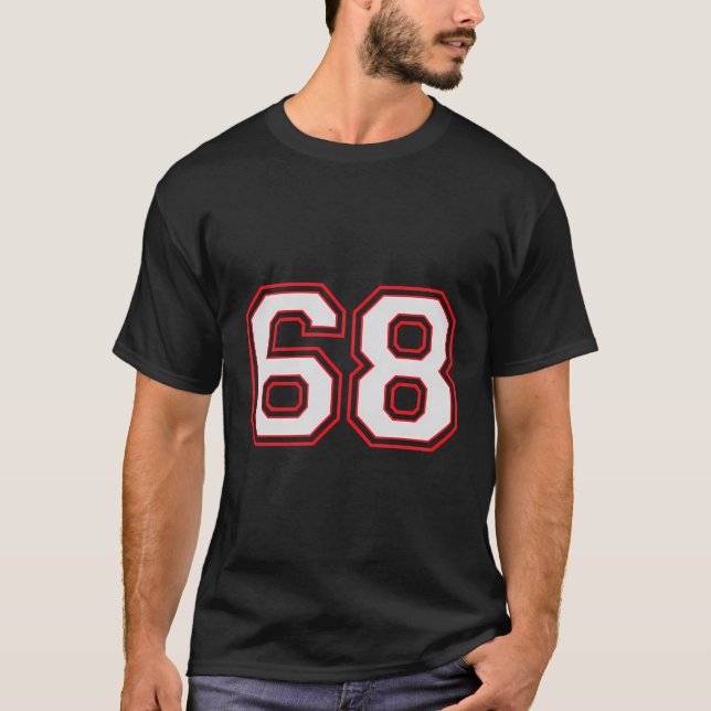Red Number 68 Sports Player Jersey Roligt Game Win T Shirt (Framsida)