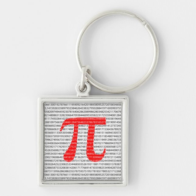 Red Number pi är en matematisk konstant symbol Fyrkantig Silverfärgad Nyckelring (Framsidan)