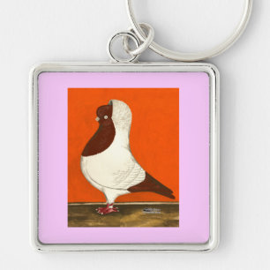Red Nun Pigeon Fyrkantig Silverfärgad Nyckelring