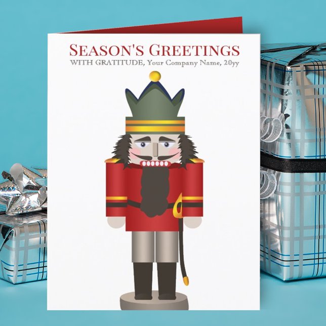 Red Nutcracker Company Helgdag jul Kort (nostalgic red nutcracker company business logo holiday Christmas greeting card for employees clients)