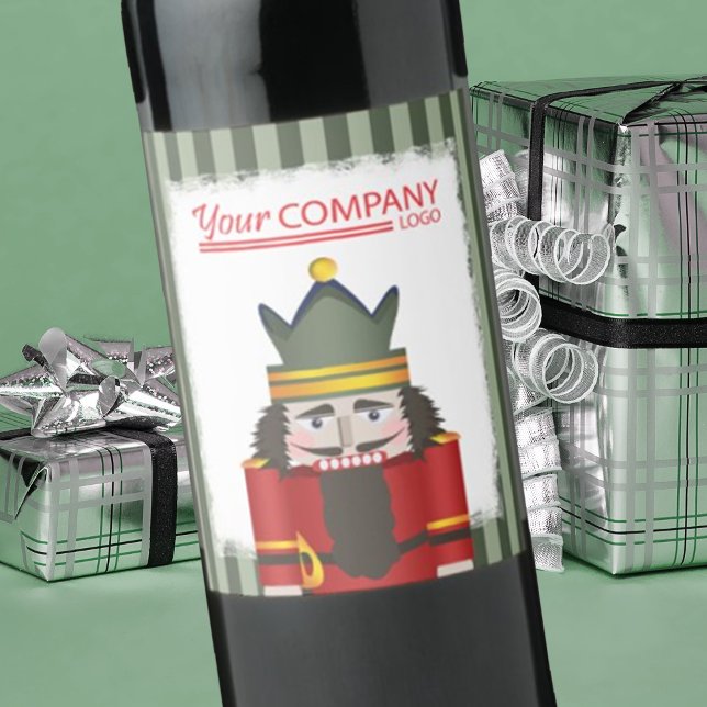 Red Nutcracker Company Logotyp jul Vinflaska Etikett (company Christmas logo wine labels, corporate holiday stickers, red green nutcracker, bavarian)