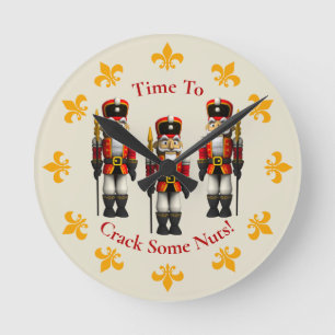 Red Nutcracker jul Leksak Soldier Time Rund Klocka