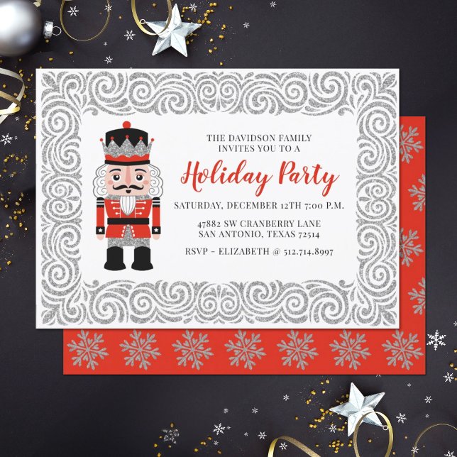 Red Nutcracker-julets Julfest Inbjudningar (A festive and elegant Holiday party invitation. Great for a family or the workplace.)