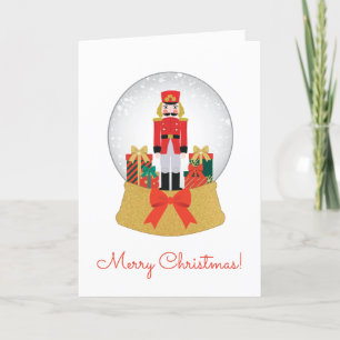 Red Nutcracker Snö Globe-mappat Helgdag-kort Helgkort