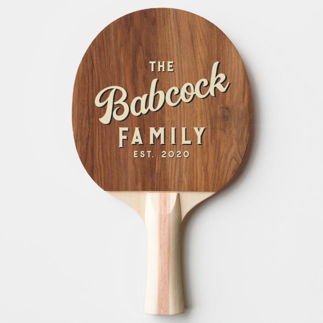 Red Oak Wood Retro Family Name & Year Pingisracket (Framsidan)