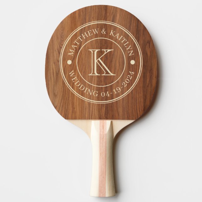 Red Oak Wood Wedding Monogram Pingisracket (Baksidan)