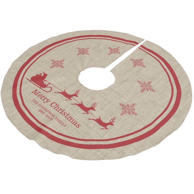 Red och Beige Santa Sleigh, jul och familj Namn Julgransmatta Borstad Polyester (Vinklad)