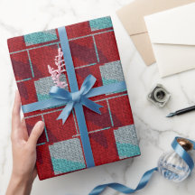 Red och Beige Sticka Knitting Helgdag Wrapping Pap