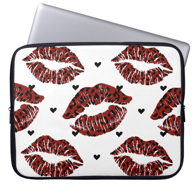 RED OCH BLACK LEOPARD PATTERNED LUSH LÄPPAR LAPTOP FODRAL (Framsidan)