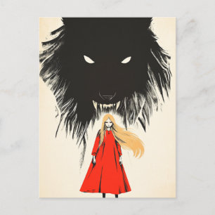 Red och Black Varg Mörk Fantasy Fairytale Vykort