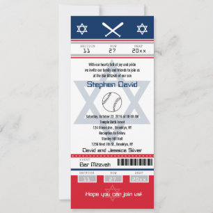 Red och Blue Pub Mitzvah Baseball Biljett Inbjudningar