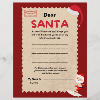 Red och Brown Cute Santa Brev. Reklamblad
