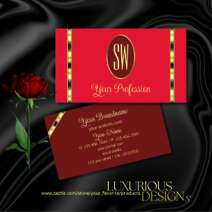 Red och Burgundy Modern med Monogram-Professionell Visitkort