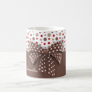 Red och Cappuccino Polka dots och Chocolate Ribbon Kaffemugg