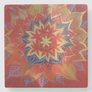 Red och Golden mandala Marble Stone Underlägg