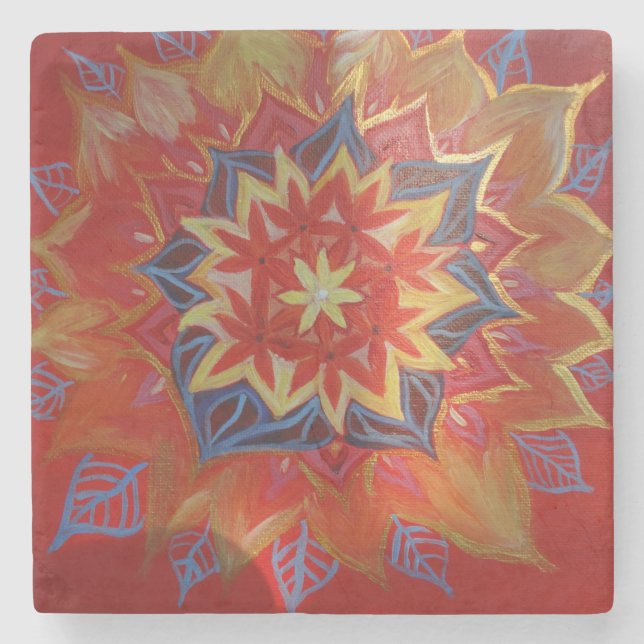 Red och Golden mandala Marble Stone Underlägg (Framsidan)