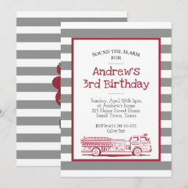 Red och Grått Fire Lastbil Inbjudningar