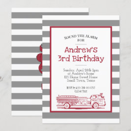 Red och Grått Fire Lastbil Inbjudningar