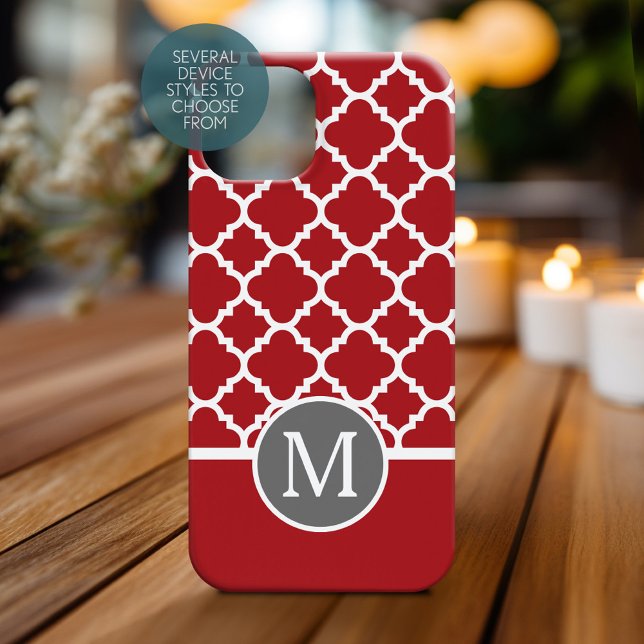 Red och Grått Geometric Mönster Monogram (Personalized Phone Case with Monogram)