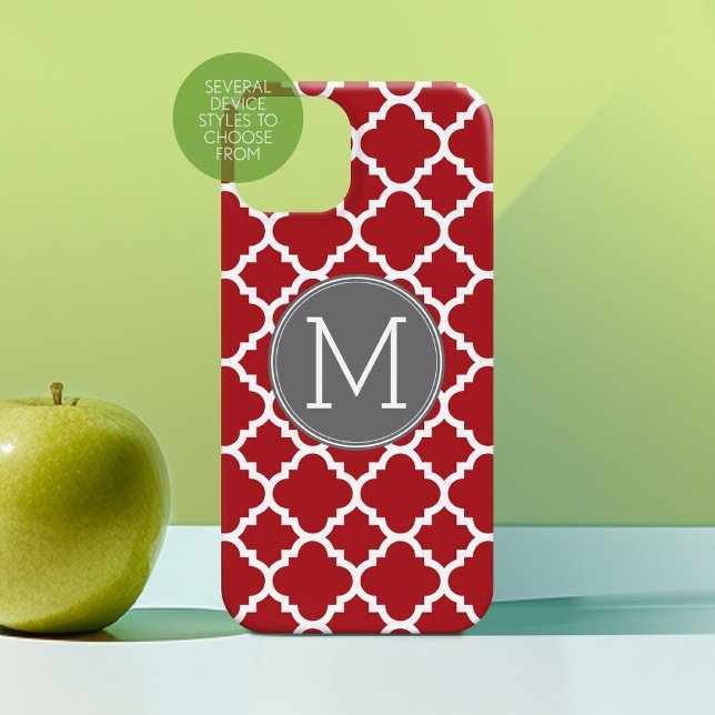 Red och Grått Geometric Mönster Monogram (Personalized Phone Case with Custom Photos Text - Choose a Device Style)