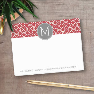 Red och Grått Geometric Mönster Monogram Post-it Block