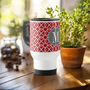 Red och Grått Geometric Mönster Monogram Resemugg