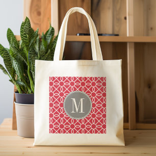 Red och Grått Geometric Mönster Monogram Tygkasse