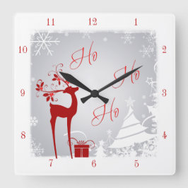 Red och Grått Ho Ho Ho-julkluss med Hjort Fyrkantig Klocka